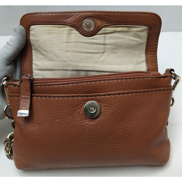 Calvin Klein Brown Pebbled Leather Chain Strap Flap Closure Small Crossbody Bag - Picture 10 of 16